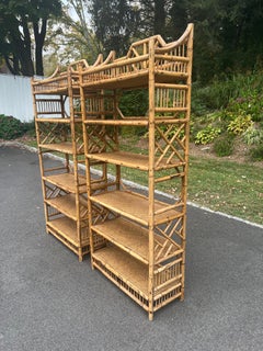 Pair of Chinese Chippendale Bamboo Etageres