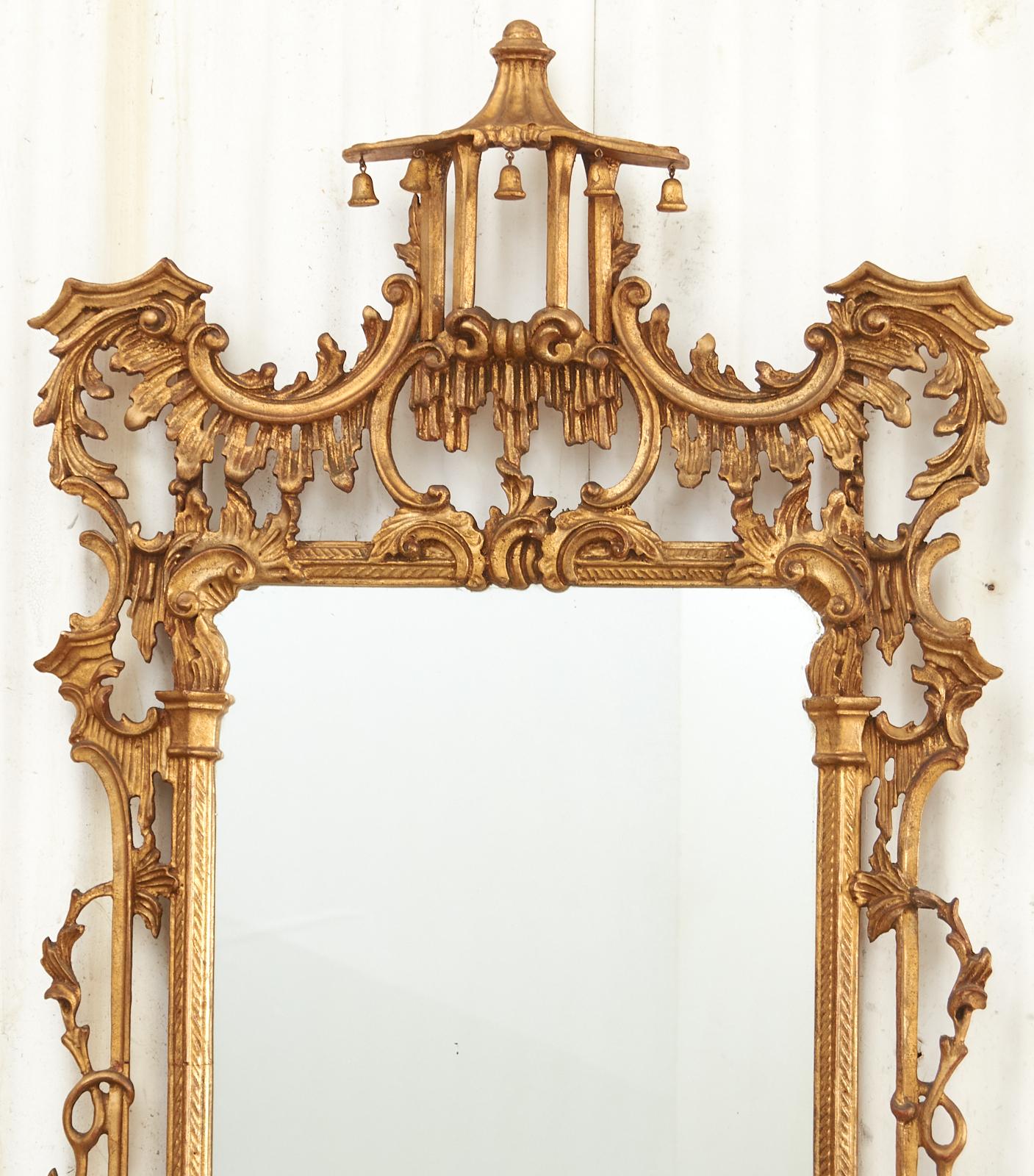 Pair of Chinese Chippendale Gilt and Bronze Pagoda Mirrors In Good Condition In Rio Vista, CA
