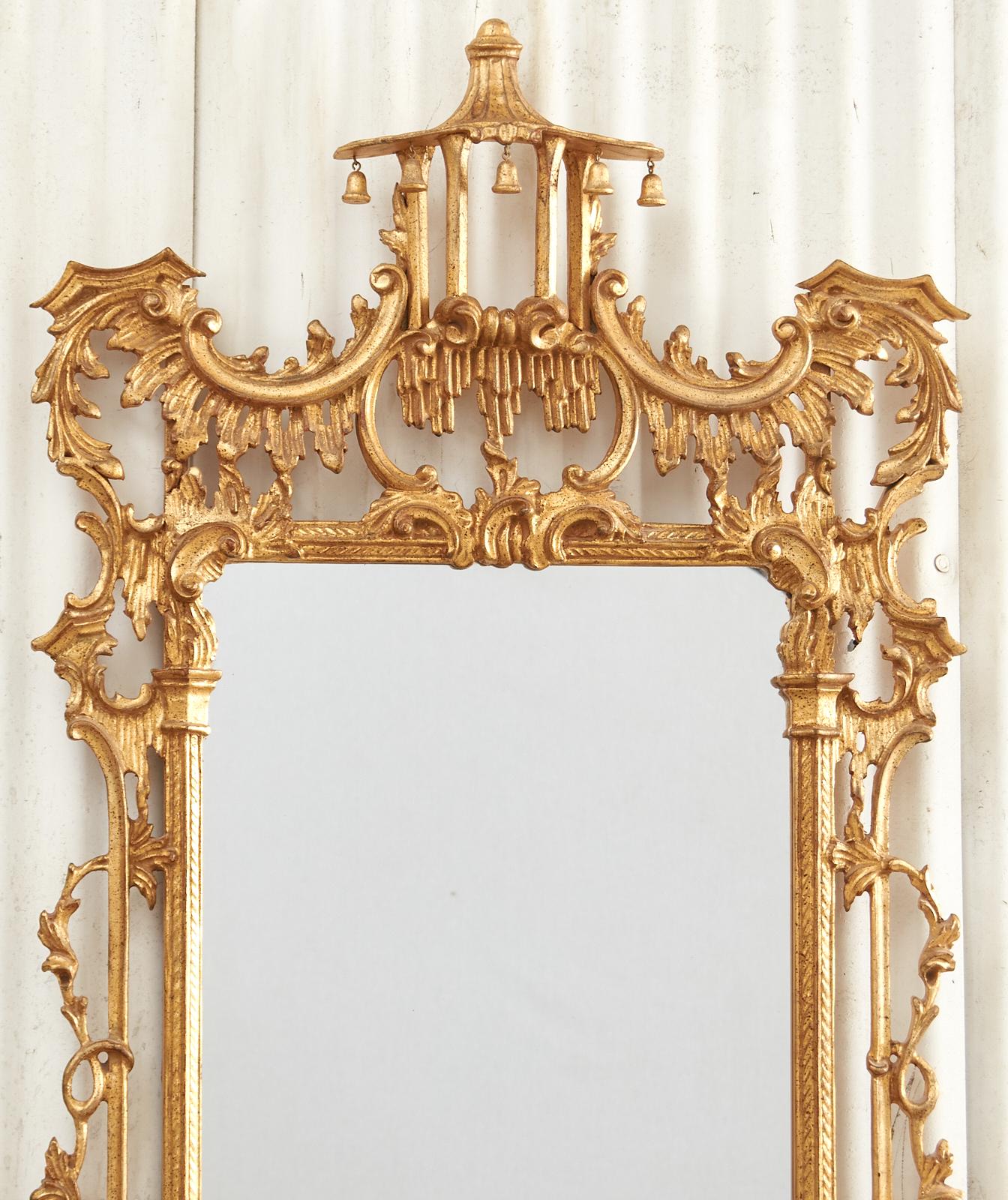 Glass Pair of Chinese Chippendale Gilt and Bronze Pagoda Mirrors
