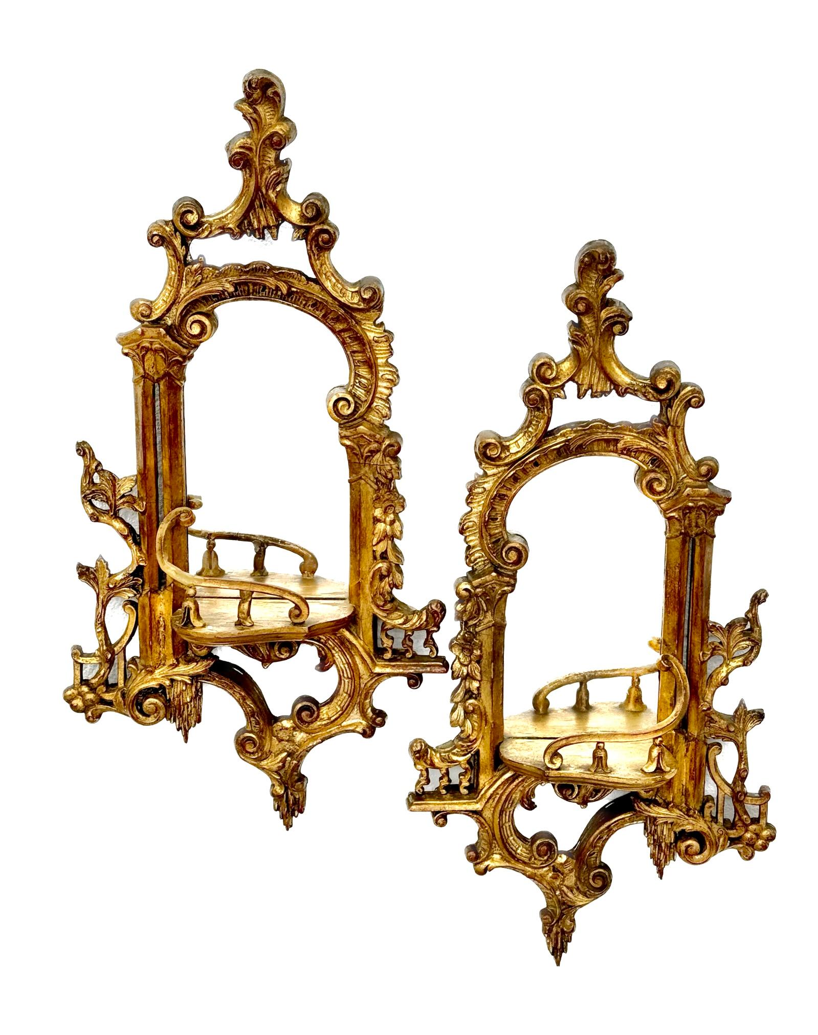 Pair Of Chinese Chippendale Gilt Mirrored Wall Brackets 7
