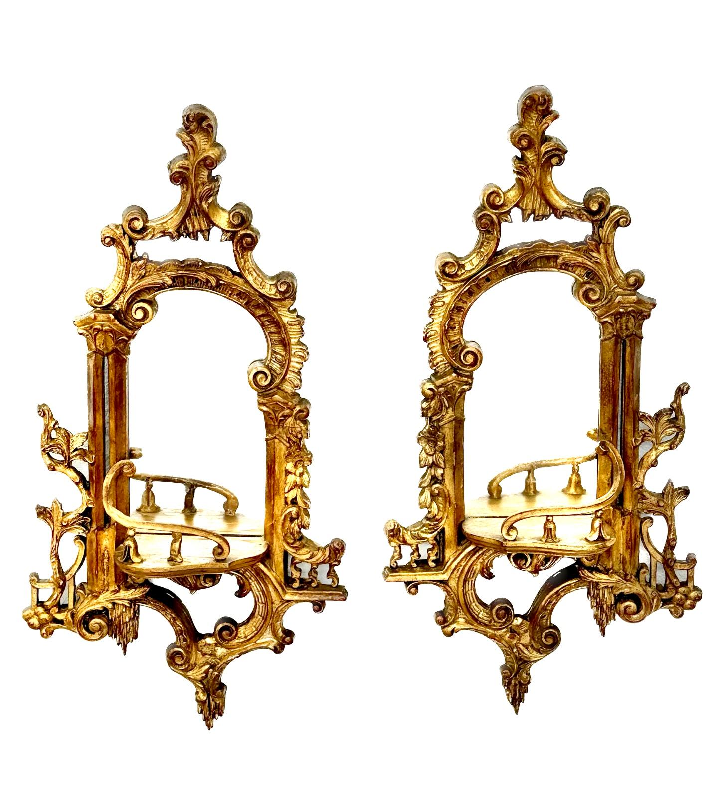 Pair Of Chinese Chippendale Gilt Mirrored Wall Brackets 3