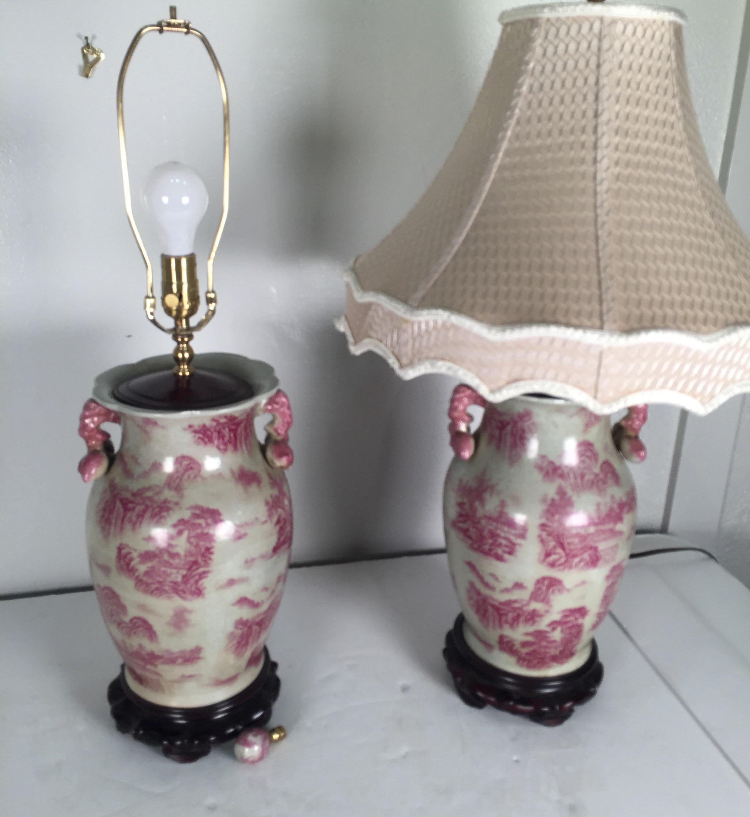 Pair of Chinese Chippendale Lamps with Shades 3