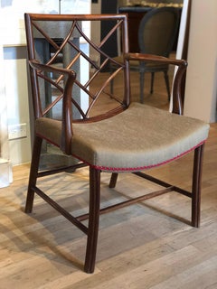 Pair of Chinese Chippendale Mahogany Lattice Back Armchairs