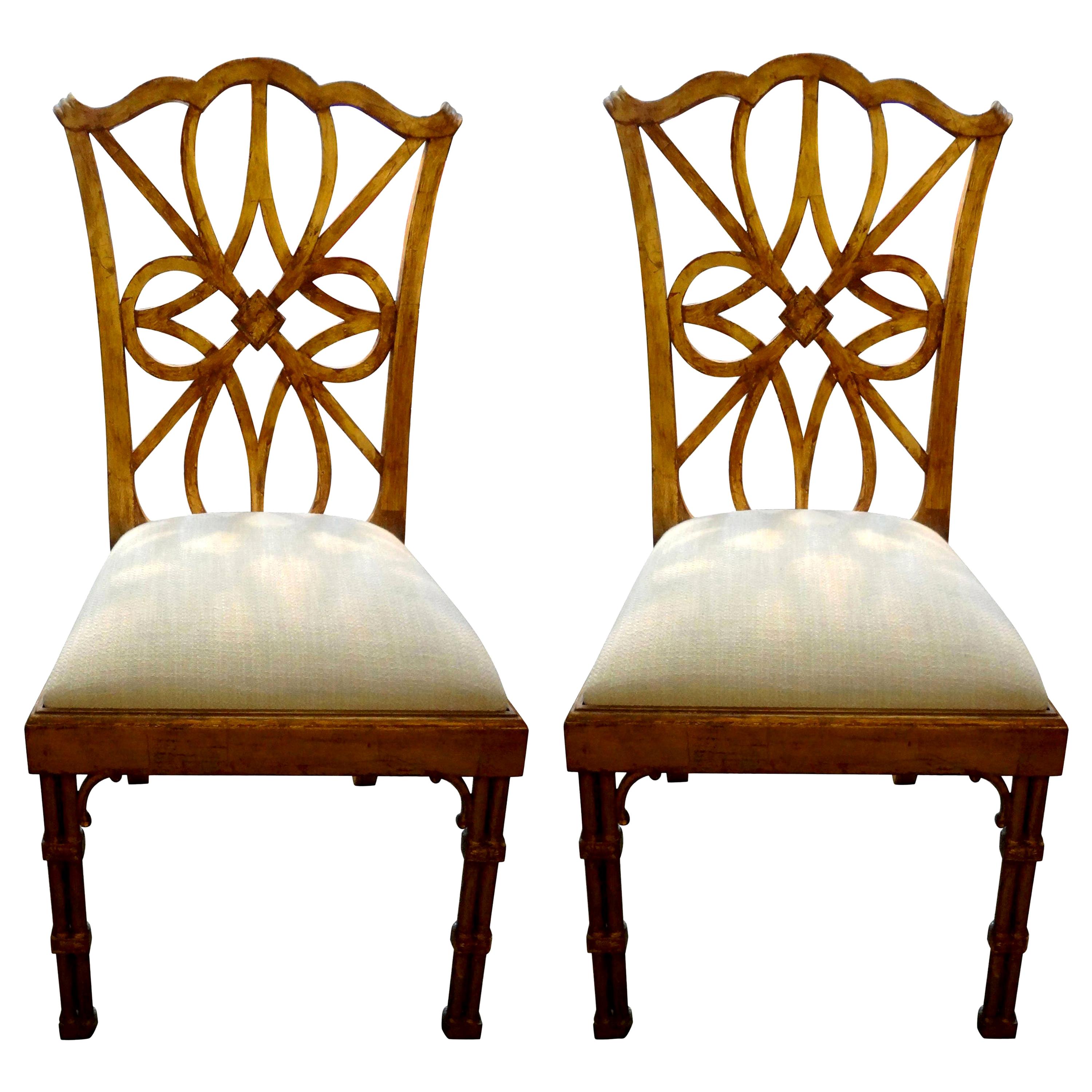 Pair of Chinese Chippendale or Chinoiserie Style Giltwood Chairs