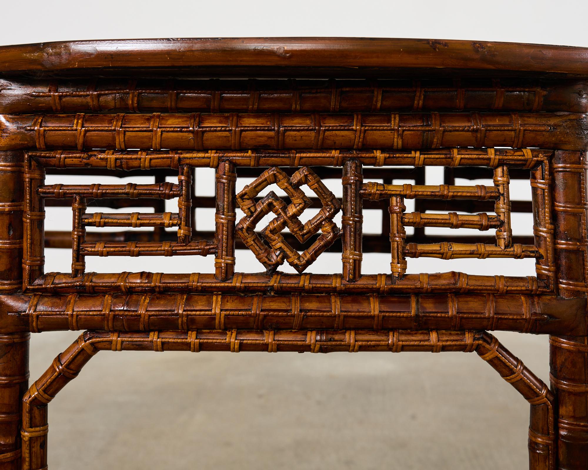 Pair of Chinese Chippendale Style Bamboo Demilune Console Tables 8