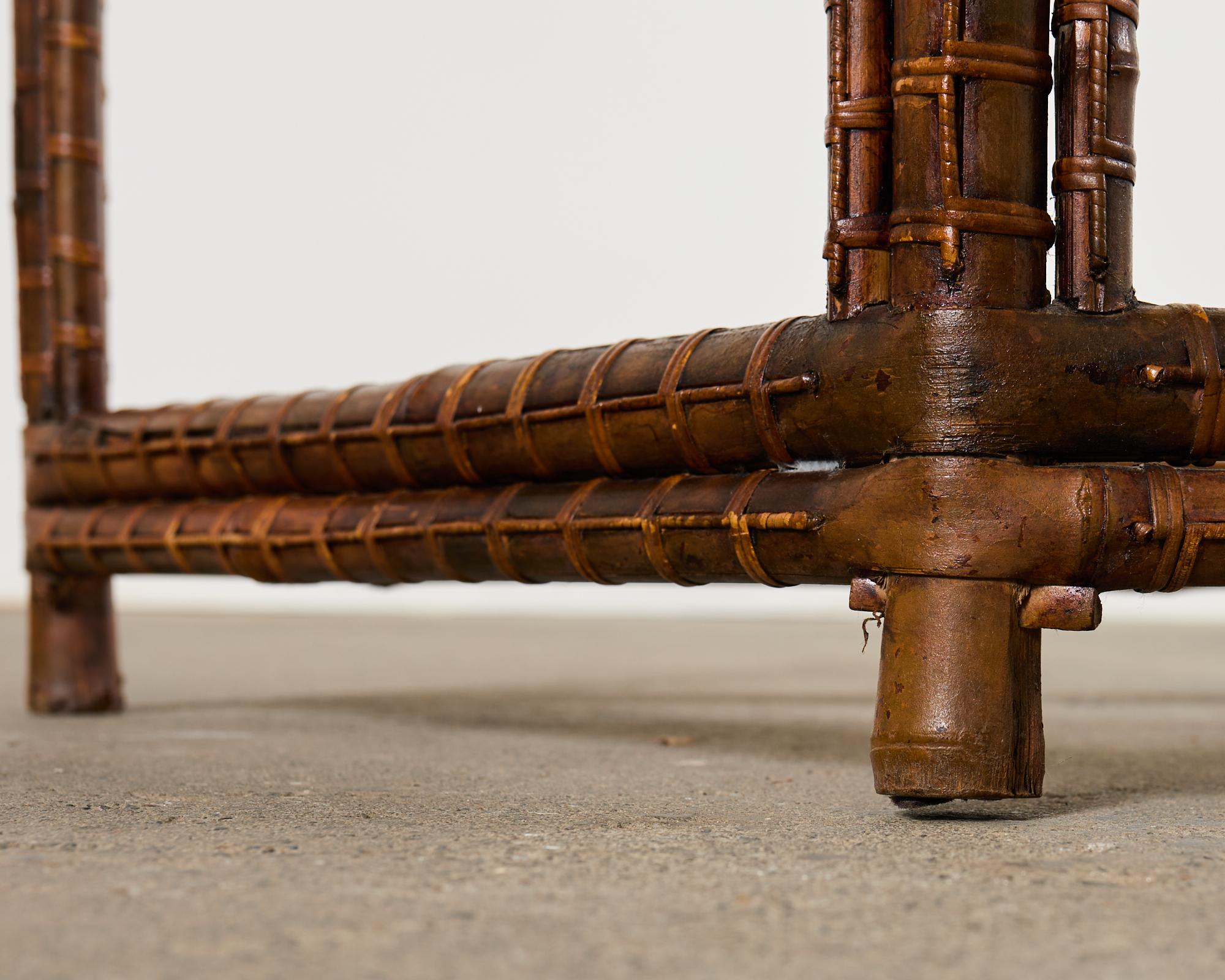 Pair of Chinese Chippendale Style Bamboo Demilune Console Tables 9