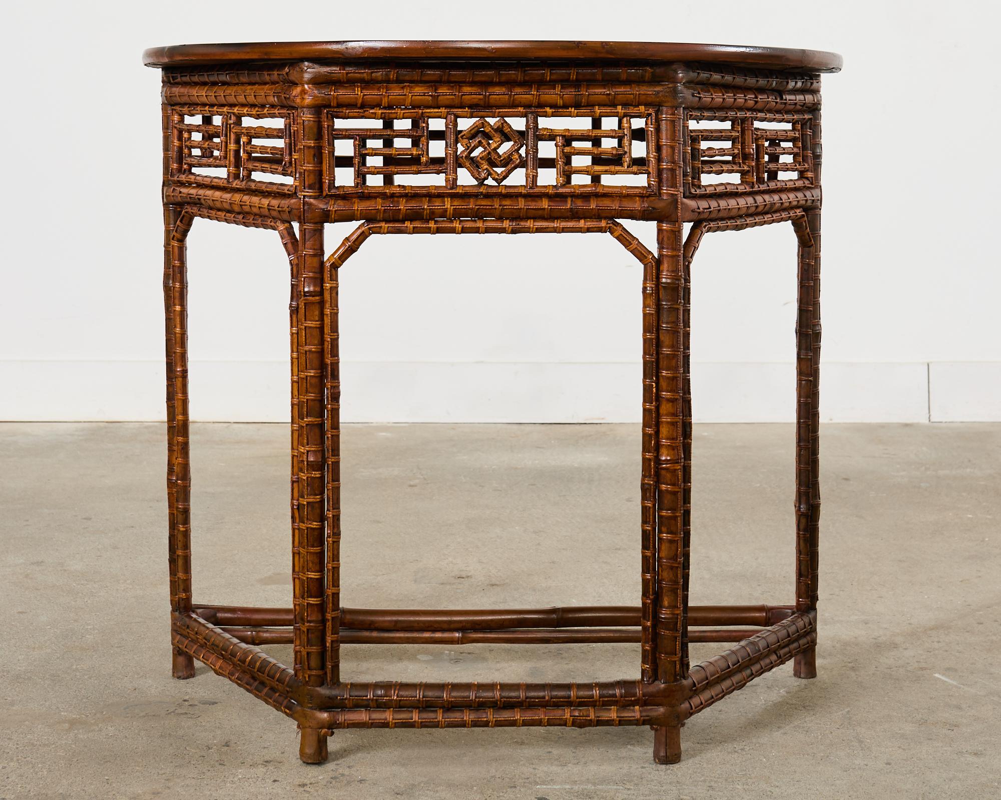 Pair of Chinese Chippendale Style Bamboo Demilune Console Tables For Sale 2