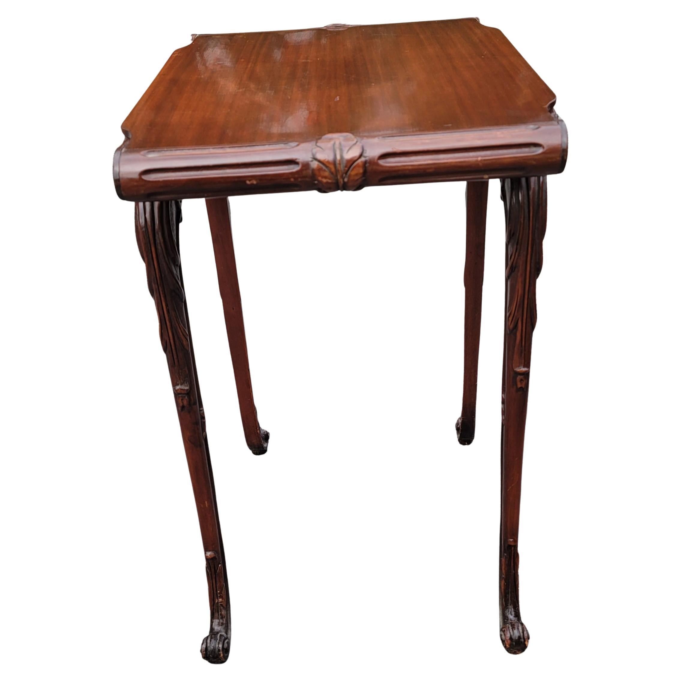 Pair of Chinese Chippendale Style Carved Mahogany End Tables In Good Condition For Sale In Germantown, MD