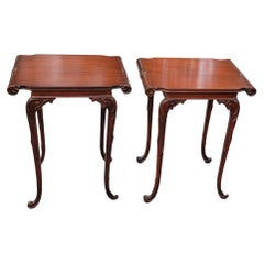 Pair of Chinese Chippendale Style Carved Mahogany End Tables