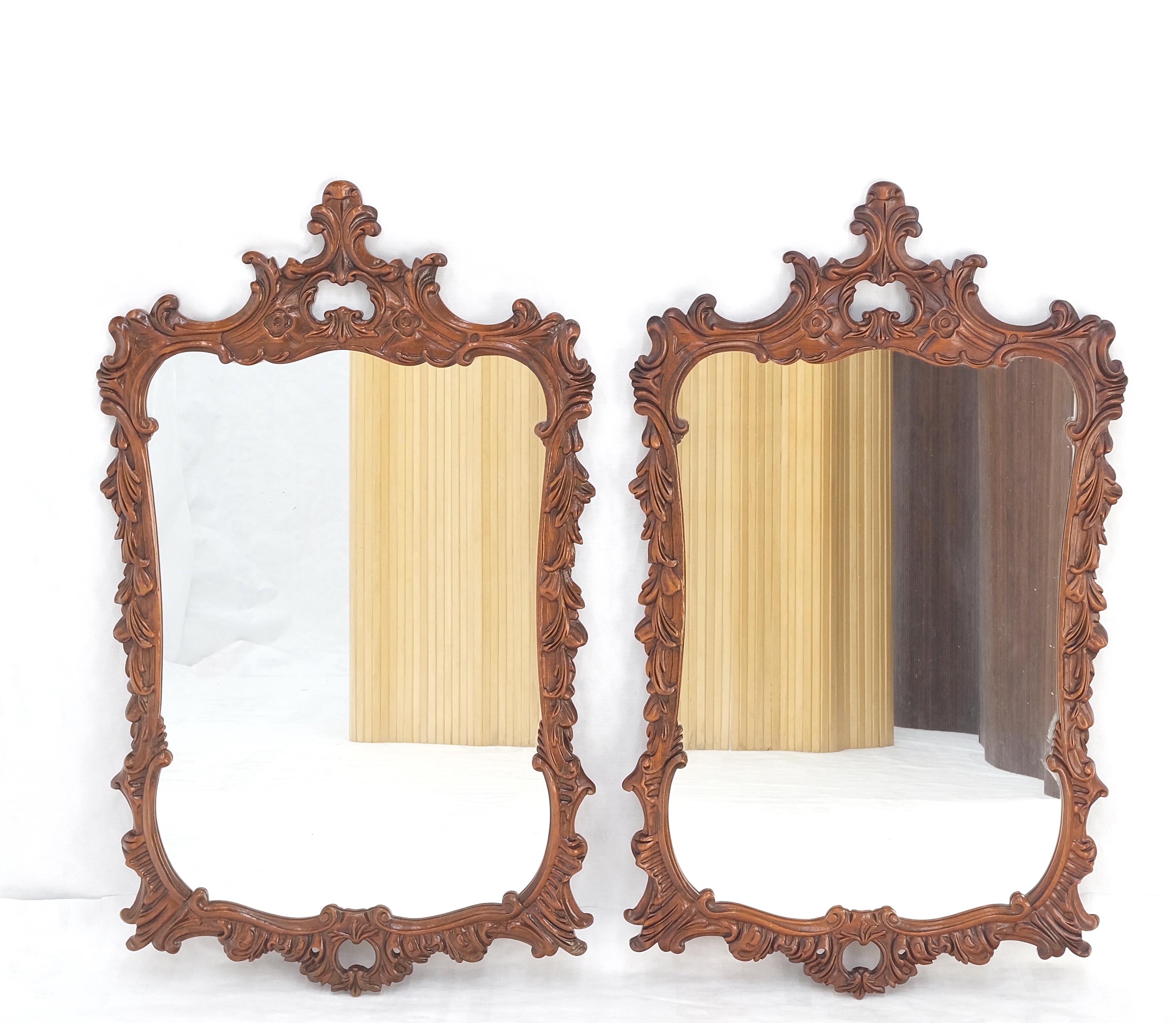 American Pair of Chinese Chippendale Style Carved Mahogany Wall  Mirrors MINT! For Sale