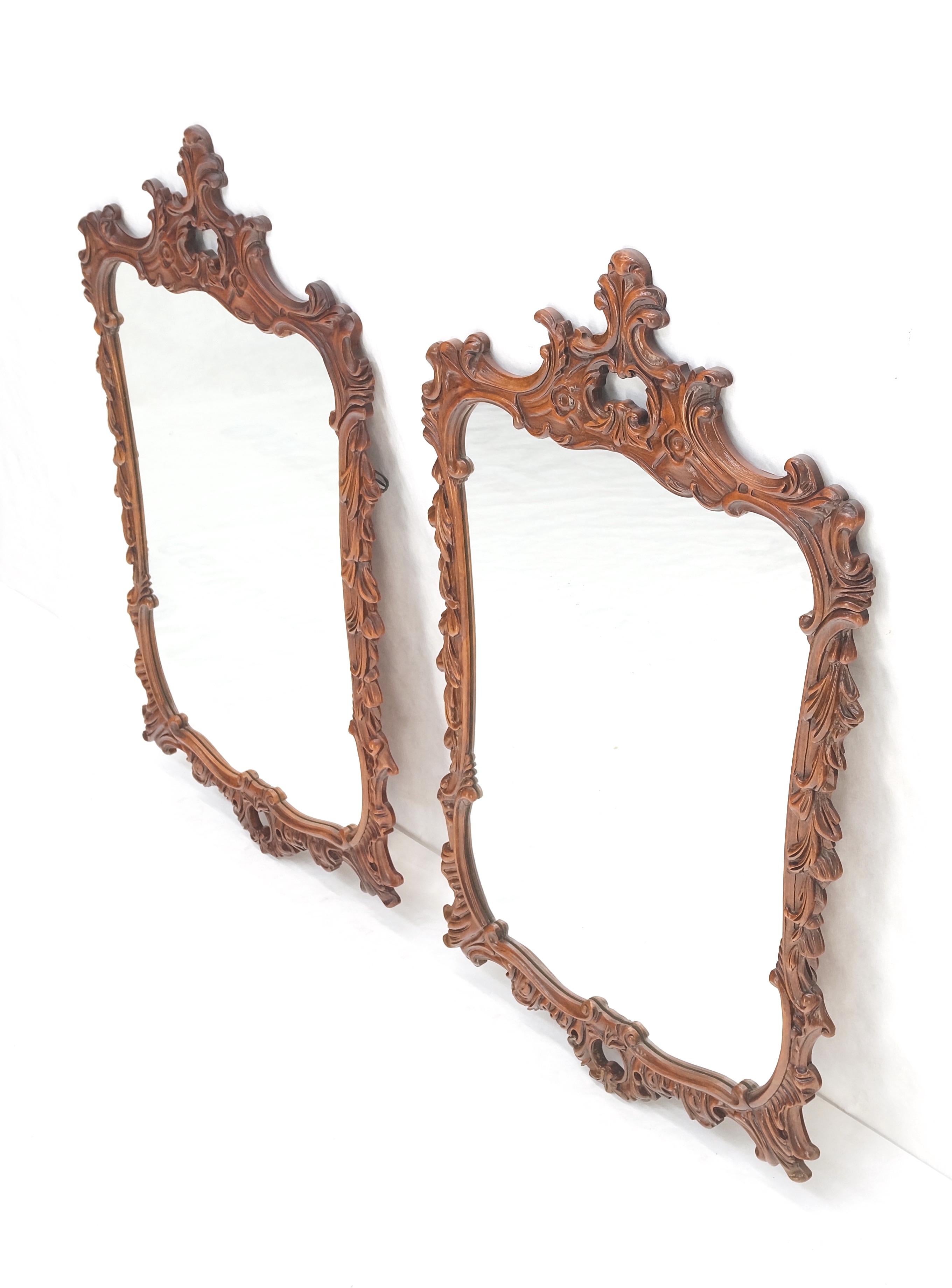 20th Century Pair of Chinese Chippendale Style Carved Mahogany Wall  Mirrors MINT! For Sale