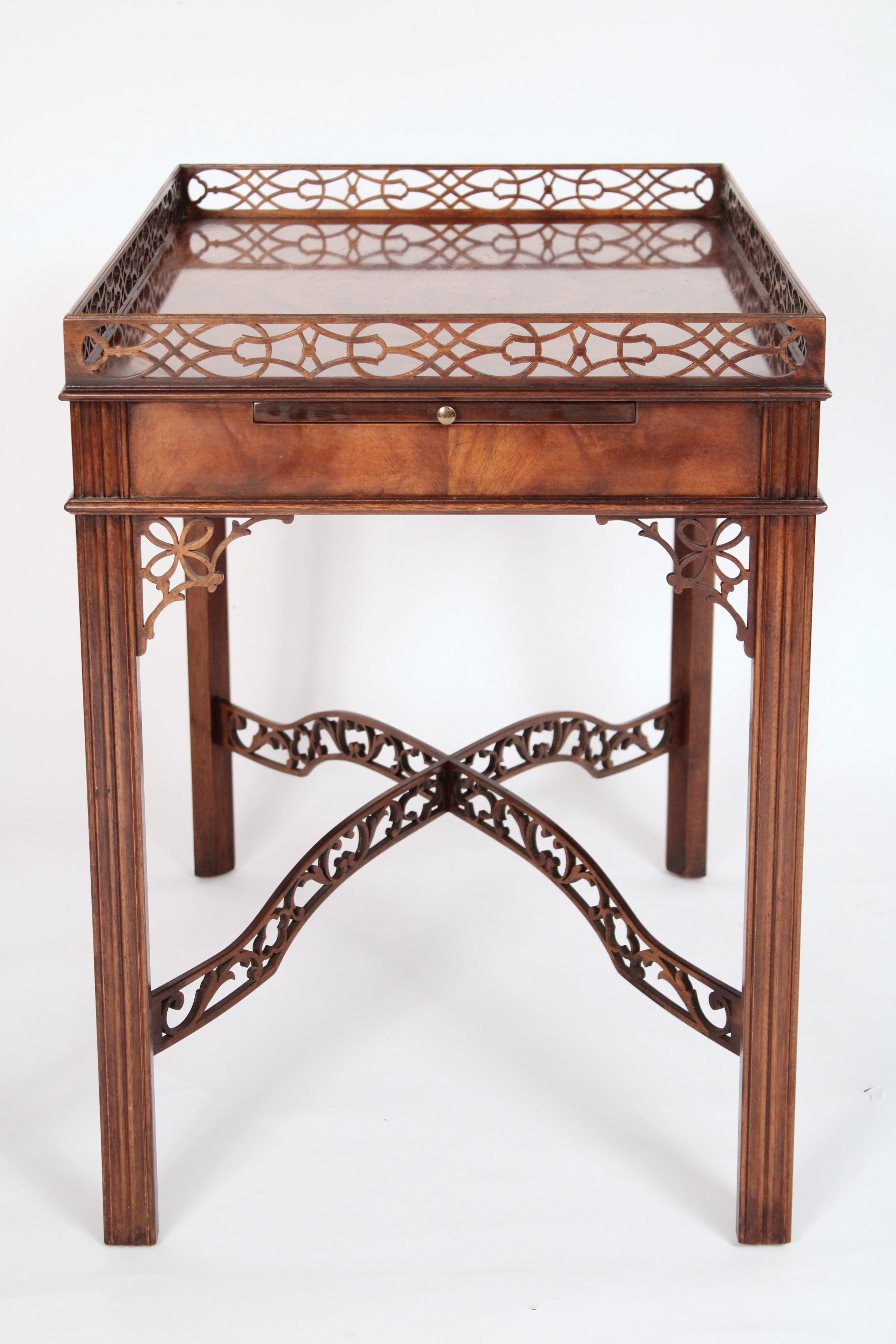 Late 20th Century Pair of Chinese Chippendale Style End tables Made by Baker For Sale