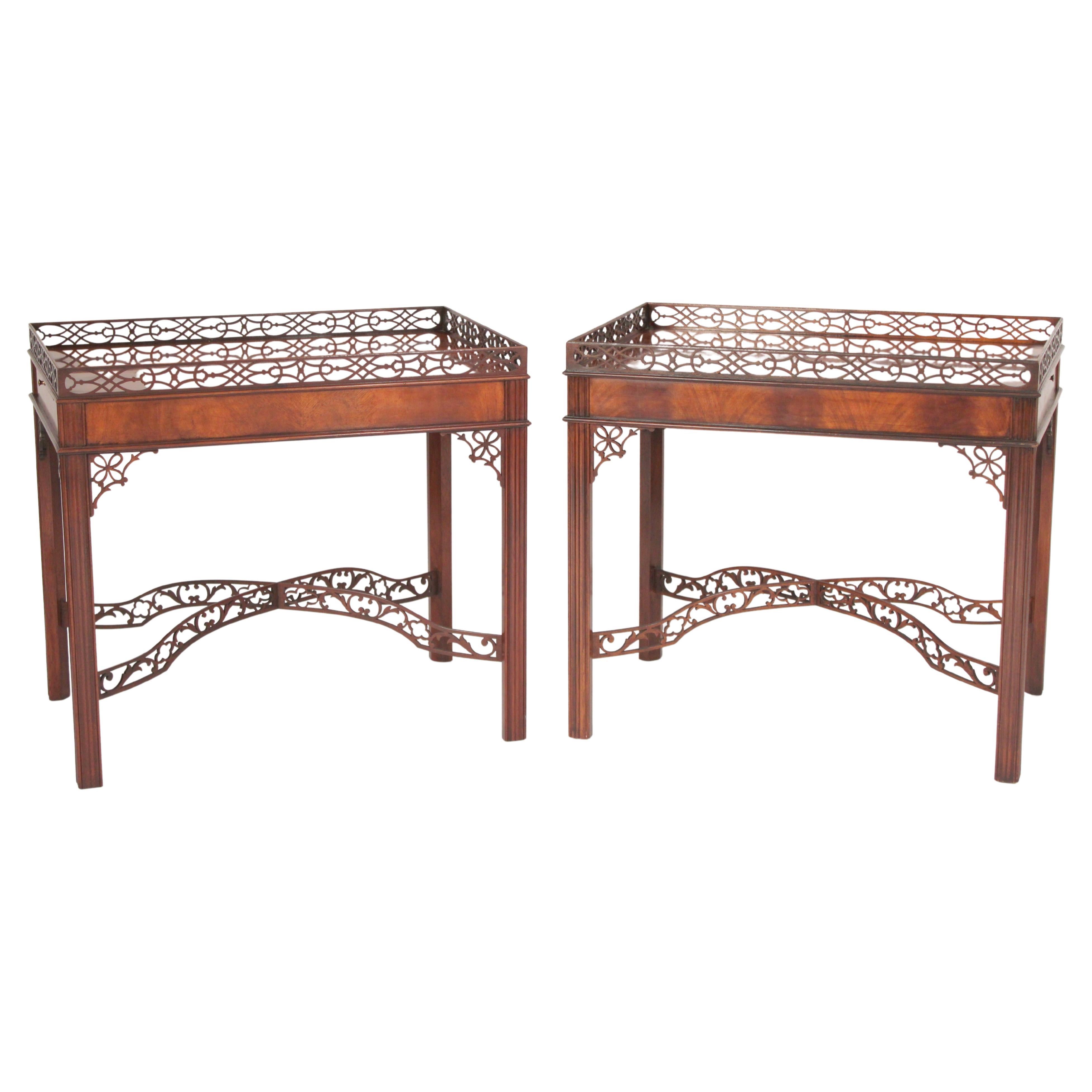 Pair of Chinese Chippendale Style End tables Made by Baker For Sale