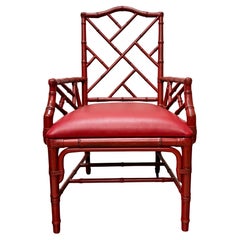 Pair of Chinese Chippendale Style Faux Bamboo Armchairs