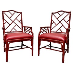 Pair of Chinese Chippendale Style Faux Bamboo Armchairs