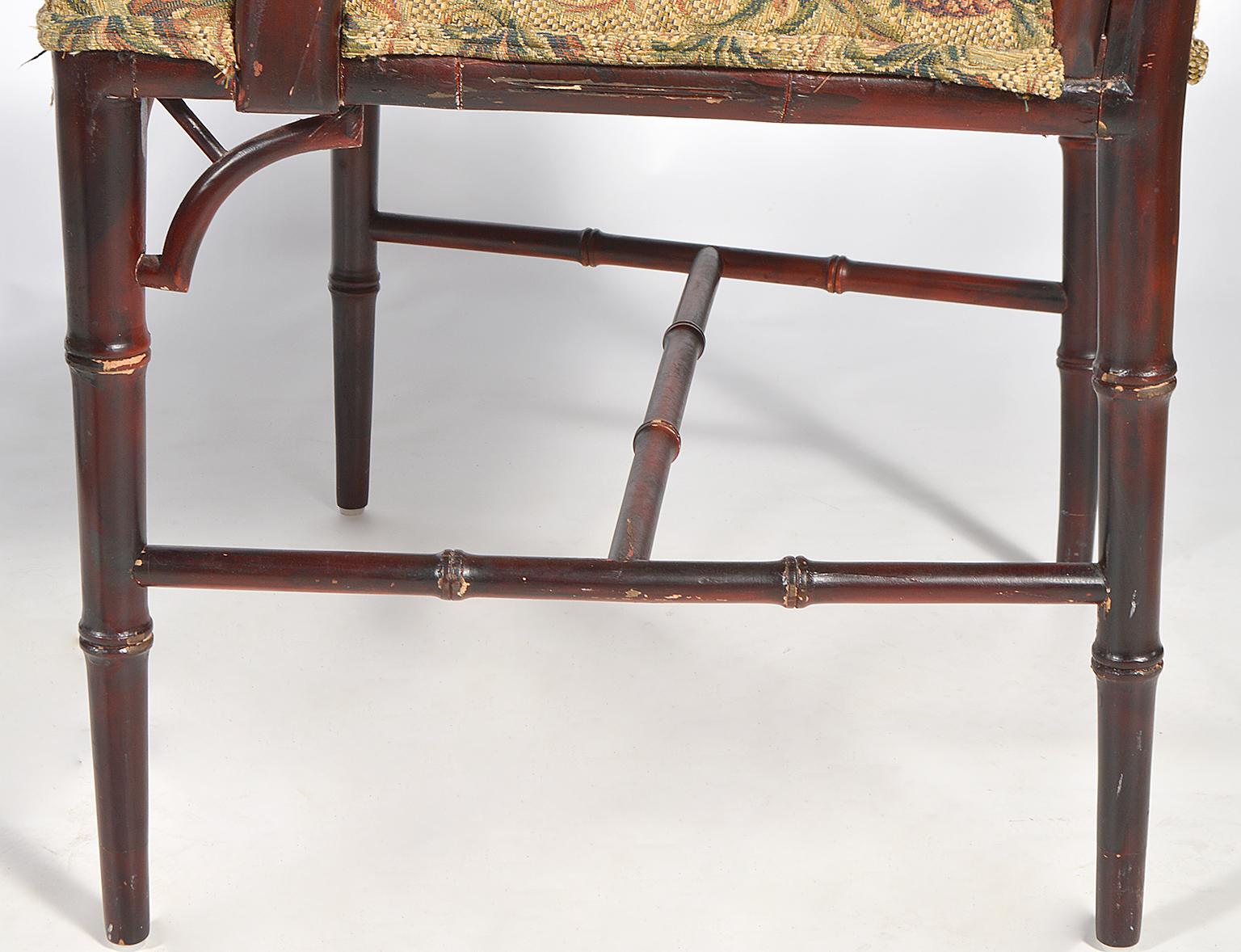 Pair of Chinese Chippendale Style Faux Bamboo Armchairs with Pineapple Fabric 1