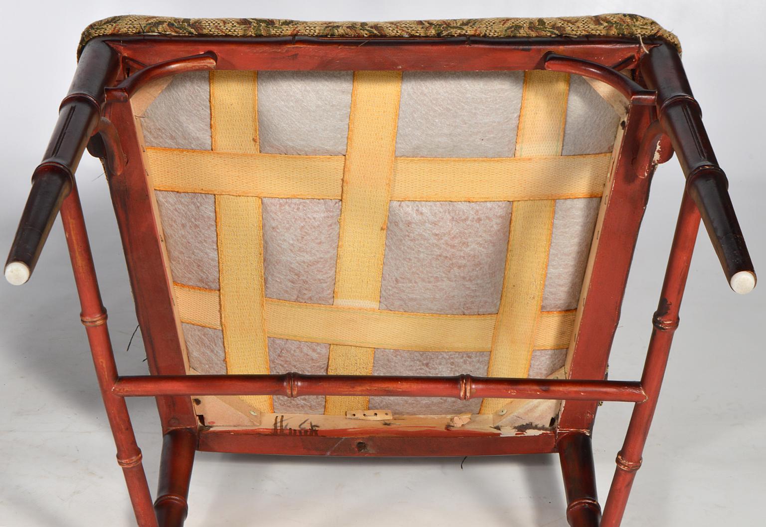 Pair of Chinese Chippendale Style Faux Bamboo Armchairs with Pineapple Fabric 3
