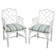Used Pair of Chinese Chippendale Style Faux Bamboo Chairs