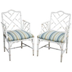 Vintage Pair of Chinese Chippendale Style Faux Bamboo Chairs