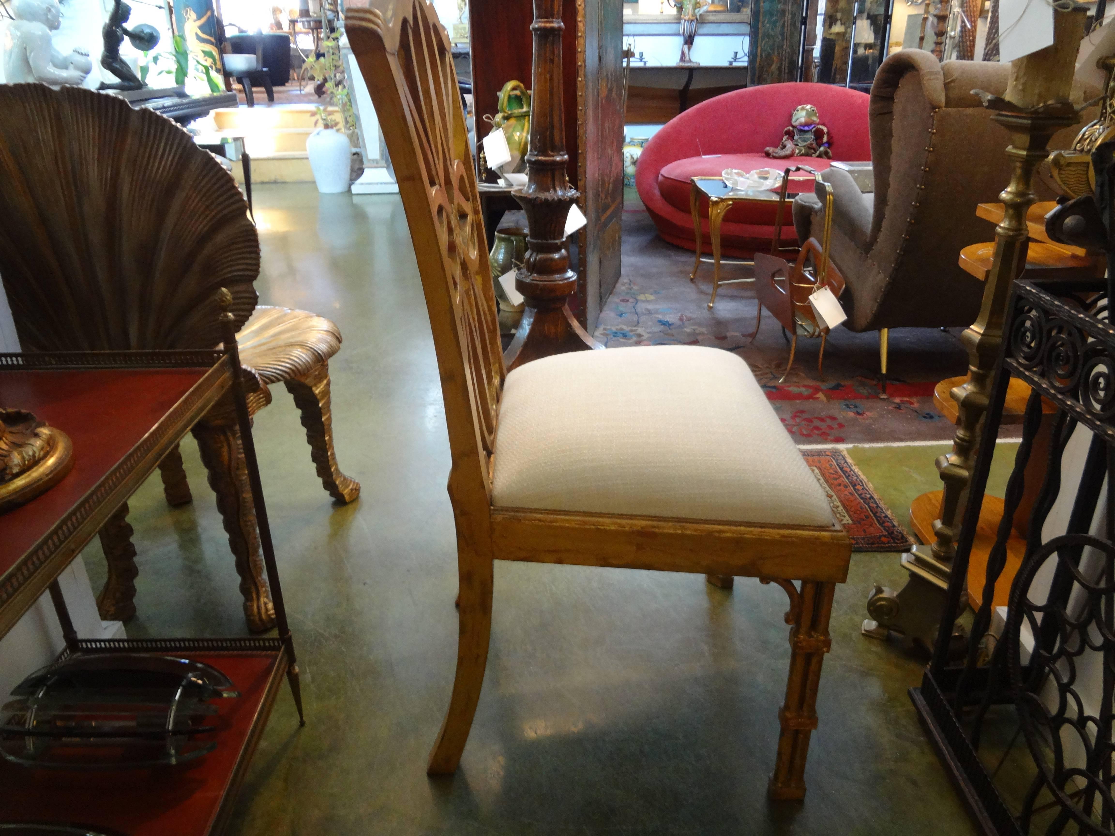 Pair of Chinese Chippendale or Chinoiserie Style Giltwood Chairs In Good Condition In Houston, TX