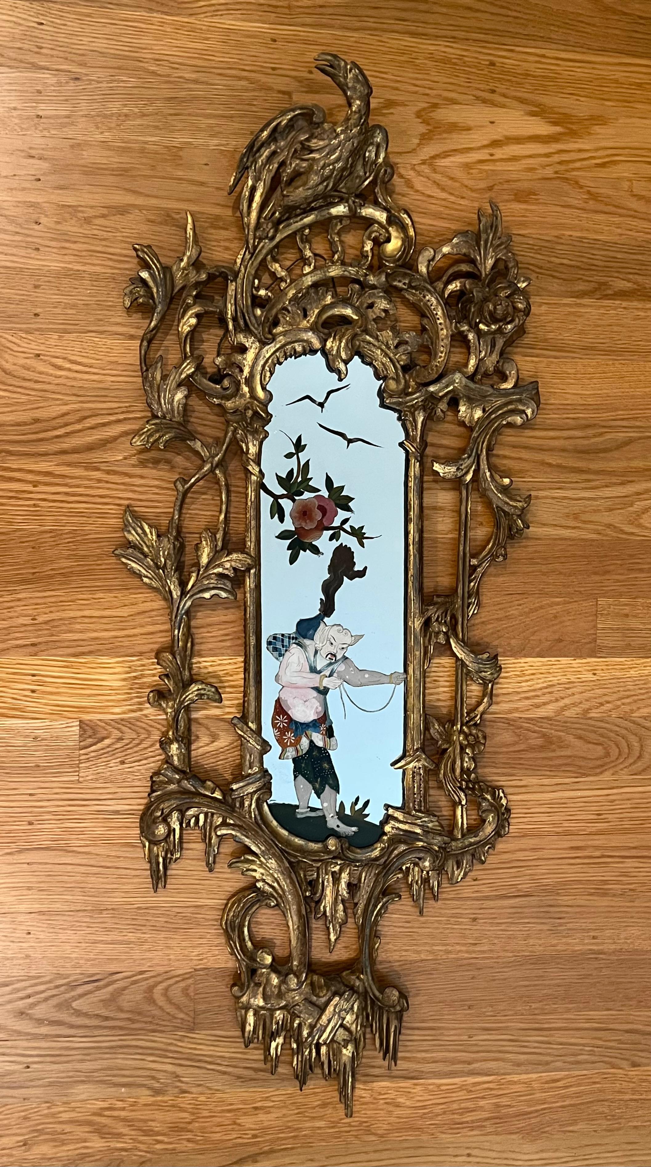 A Pair of Chinese Chippendale Style Girandoles with Reverse Painted Decoration For Sale 13