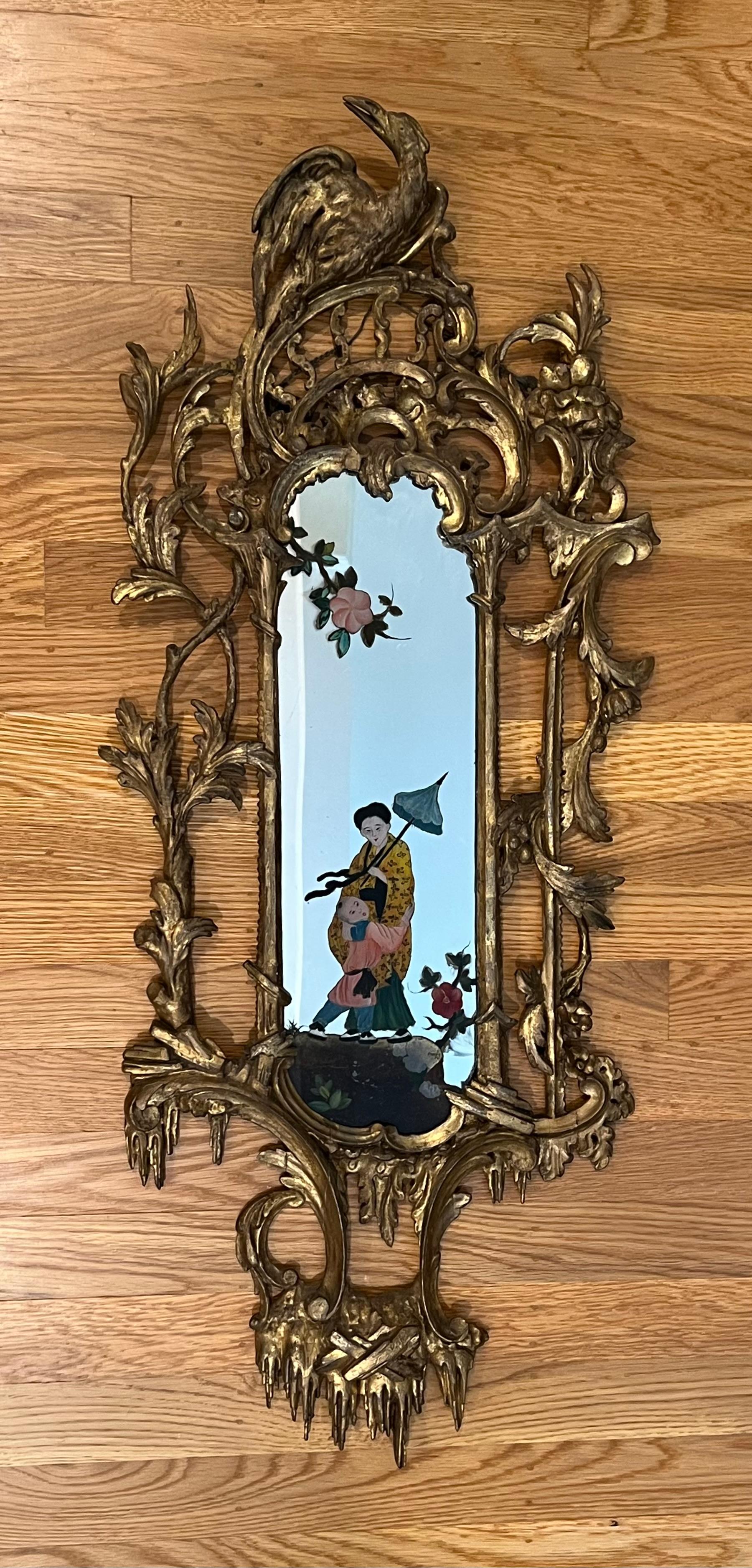 A Pair of Chinese Chippendale Style Girandoles with Reverse Painted Decoration For Sale 11