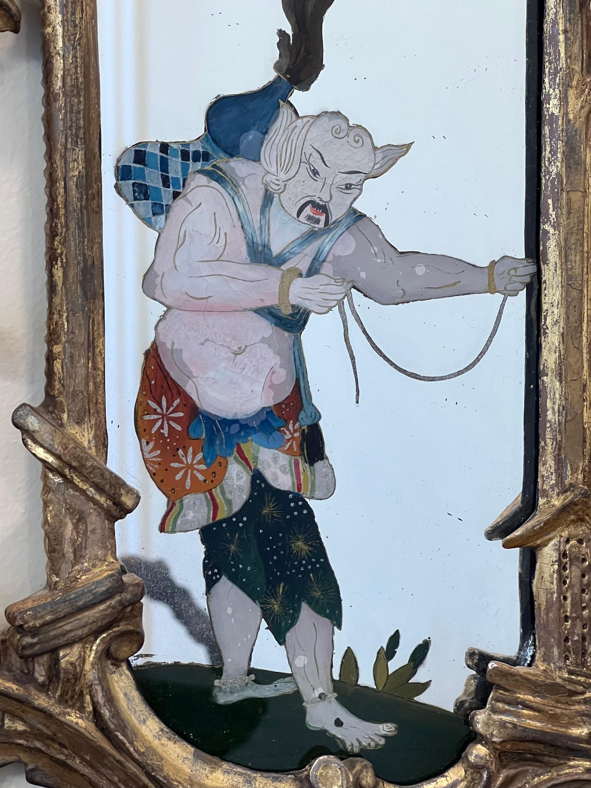 Pareja de Girándolas Chinas Estilo Chippendale con Decoración Pintada al Reverso Inglés en venta