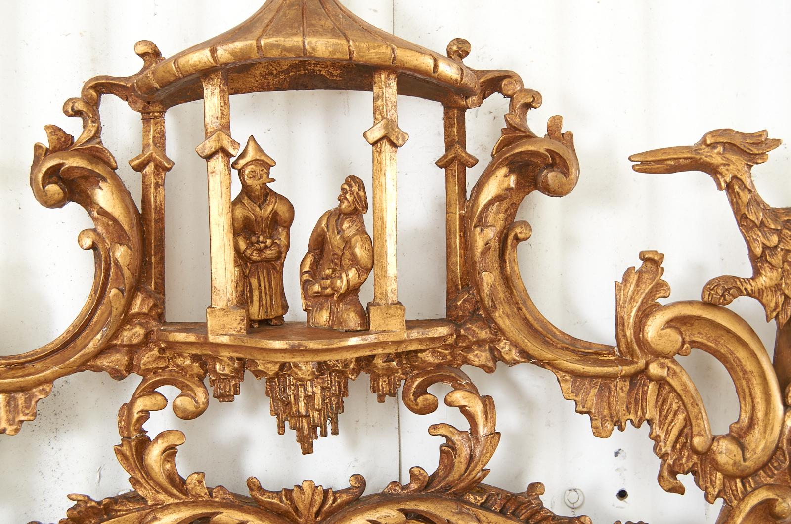 Pair of Chinese Chippendale Style Pagoda Mirrors with Ho Ho Birds 6