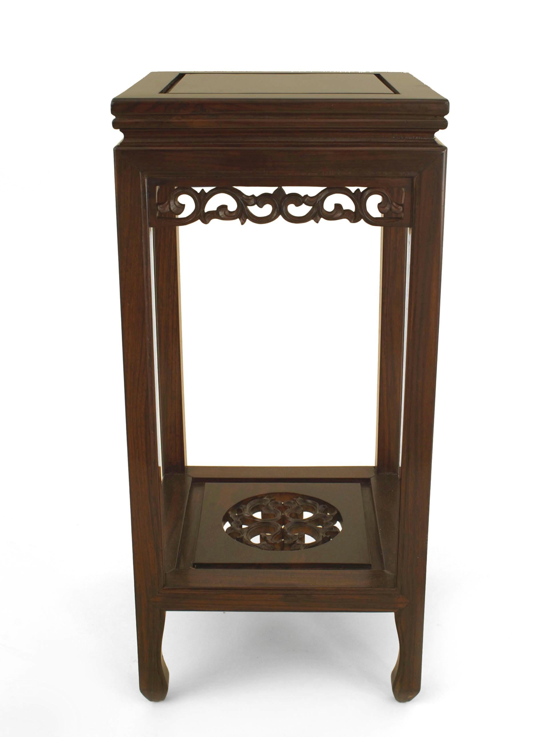 Chinese Chippendale Pair of Chinese Carved Rosewood Pedestals