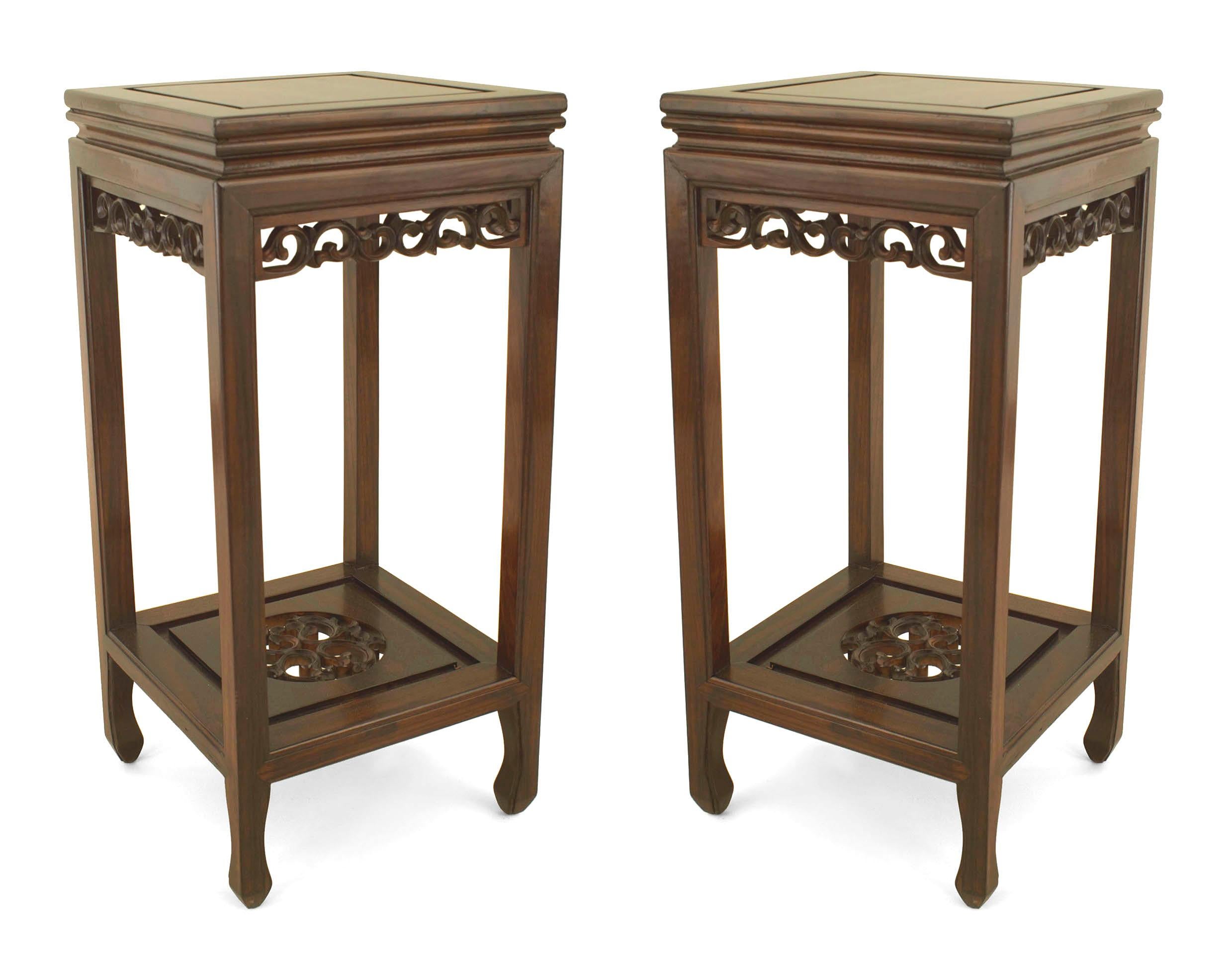 19th Century Pair of Chinese Carved Rosewood Pedestals For Sale