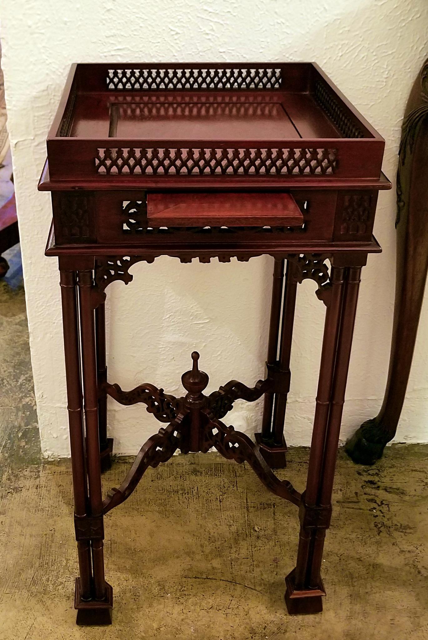 English Pair of Chinese Chippendale Style Tea Tables