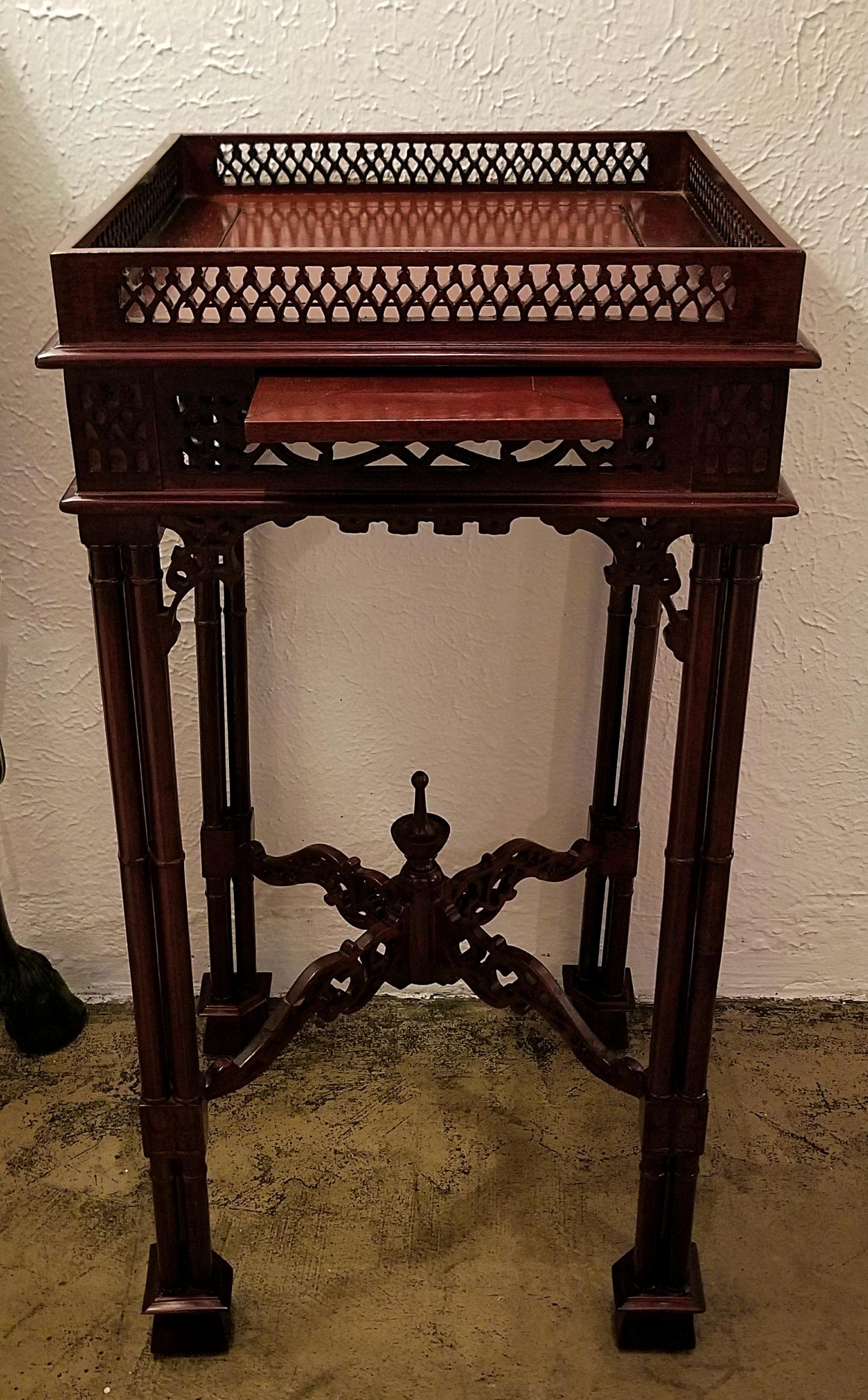 Hand-Crafted Pair of Chinese Chippendale Style Tea Tables