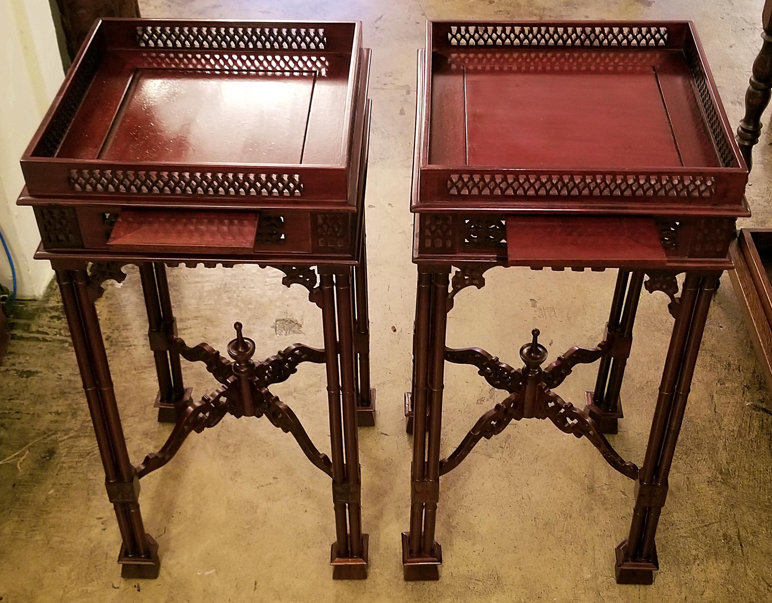 Pair of Chinese Chippendale Style Tea Tables In Fair Condition In Dallas, TX