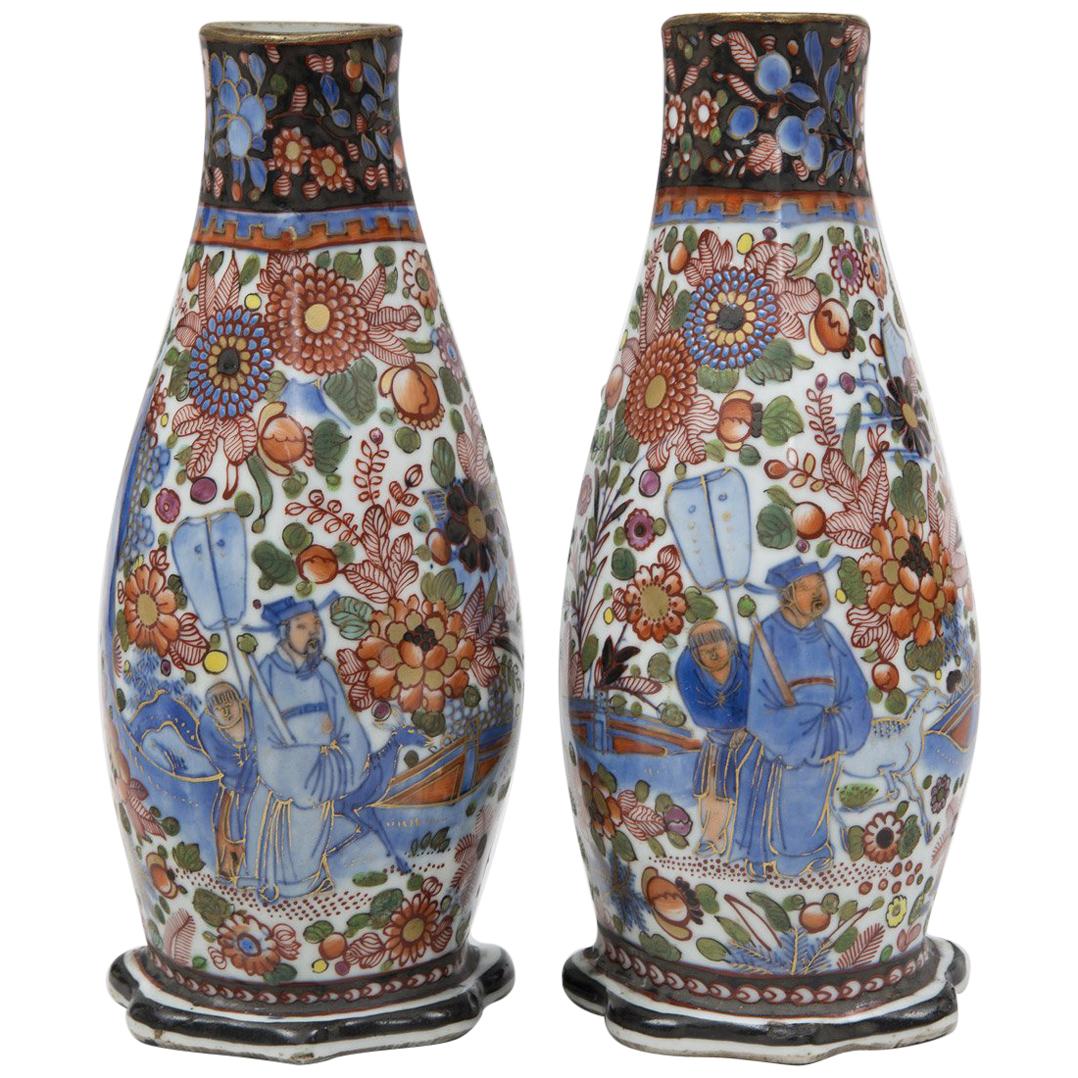 Pair of Chinese Clobbered Wall Pockets, circa 1780 For Sale