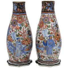 Antique Pair of Chinese Clobbered Wall Pockets, circa 1780
