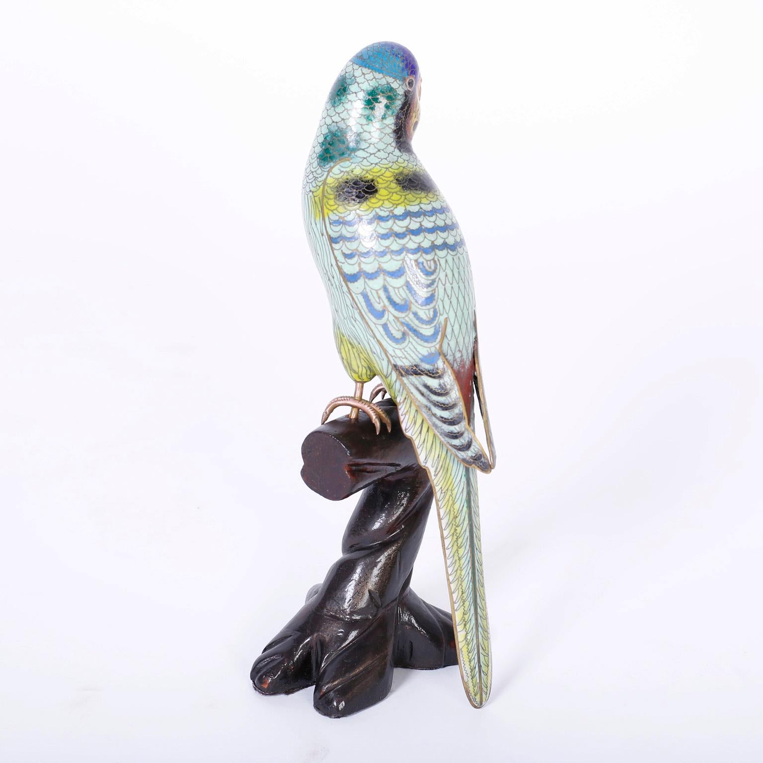 20th Century Pair of Chinese Cloisonné Birds or Parrots