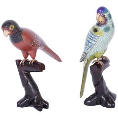 Pair of Chinese Cloisonné Birds or Parrots