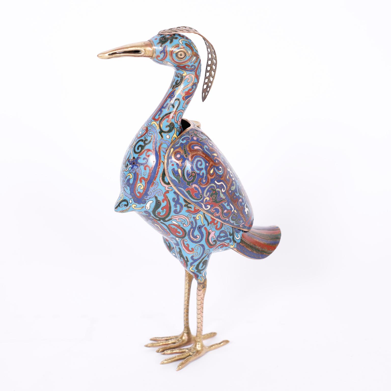 Chinoiserie Pair of Chinese Cloisonné Birds or Quails For Sale