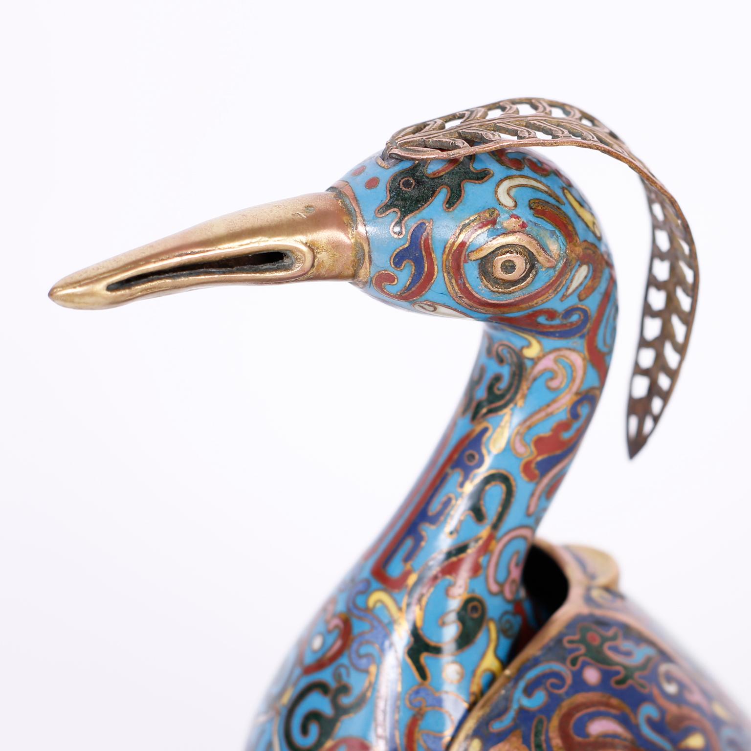 Pair of Chinese Cloisonné Birds or Quails In Good Condition For Sale In Palm Beach, FL