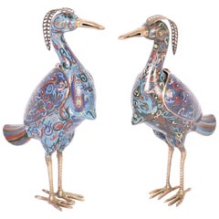 Pair of Chinese Cloisonné Birds or Quails