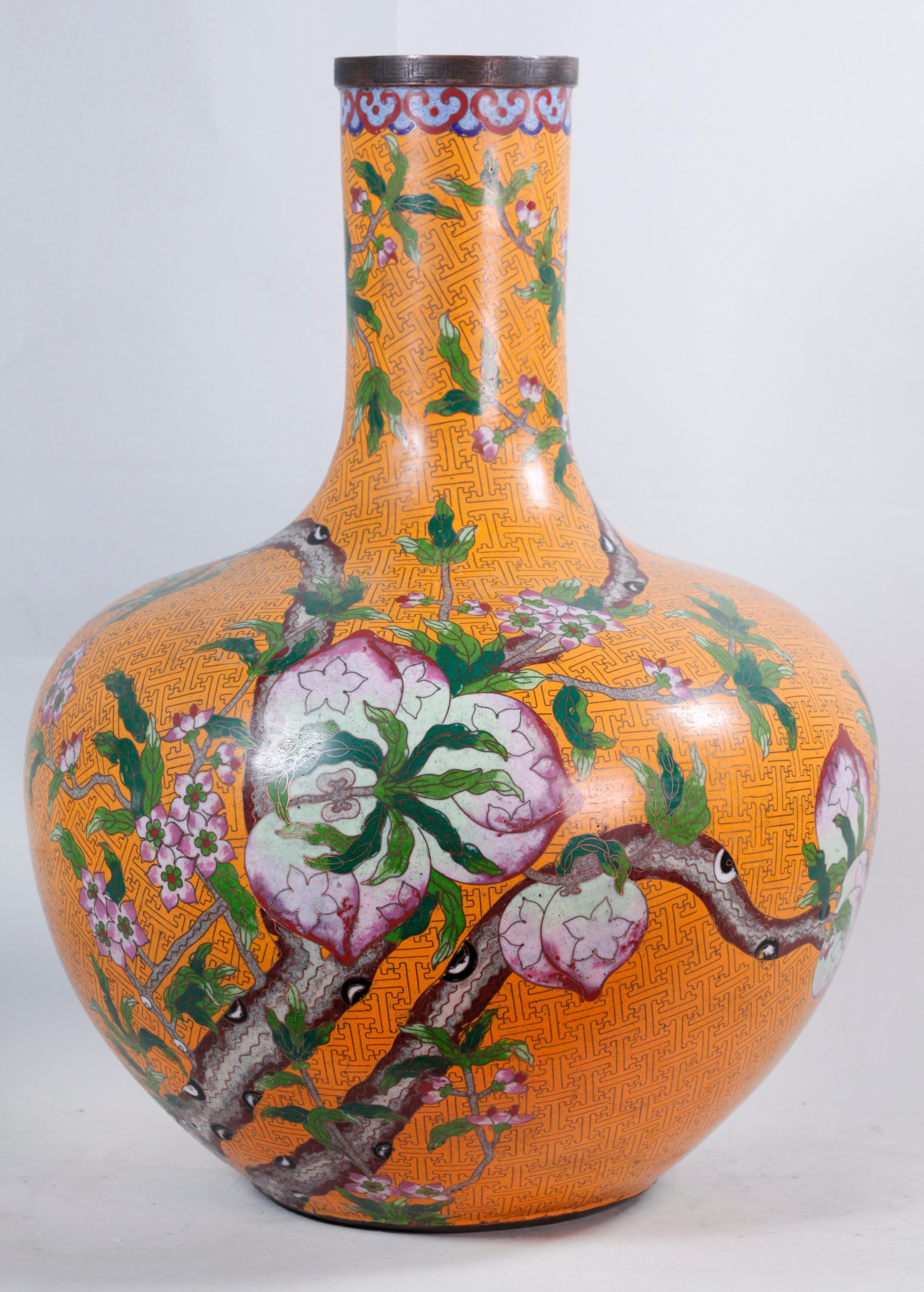 20th Century Pair of Chinese Cloisonné Bottle Vases For Sale