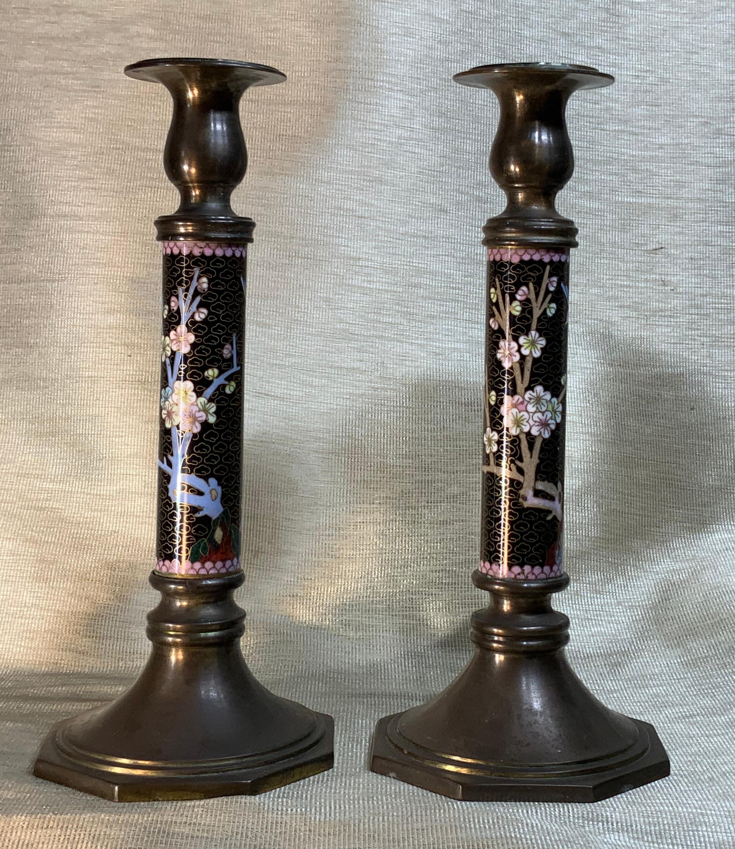 Pair of Chinese Cloisonné Candleholders For Sale 2