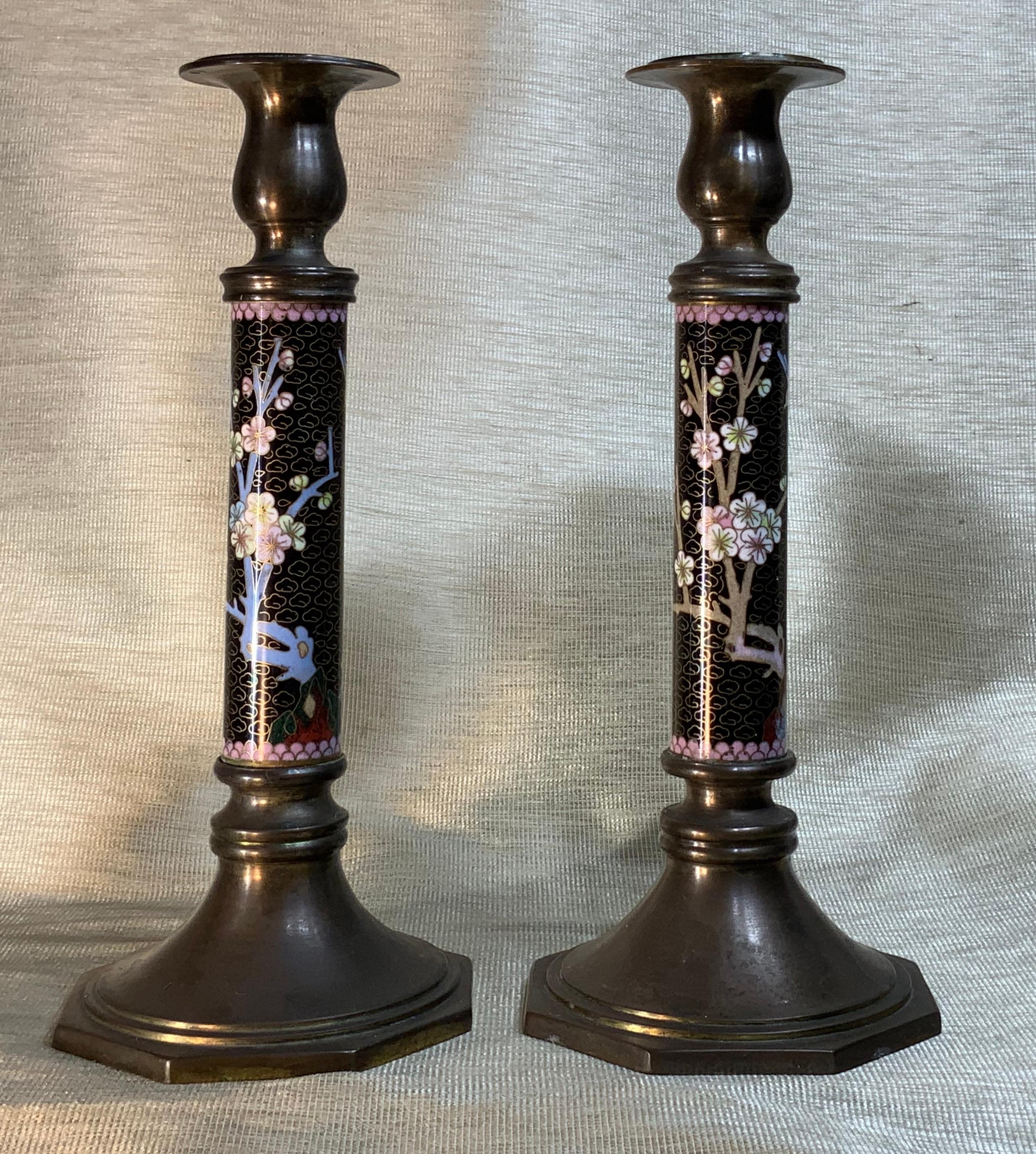 Pair of Chinese Cloisonné Candleholders For Sale 5