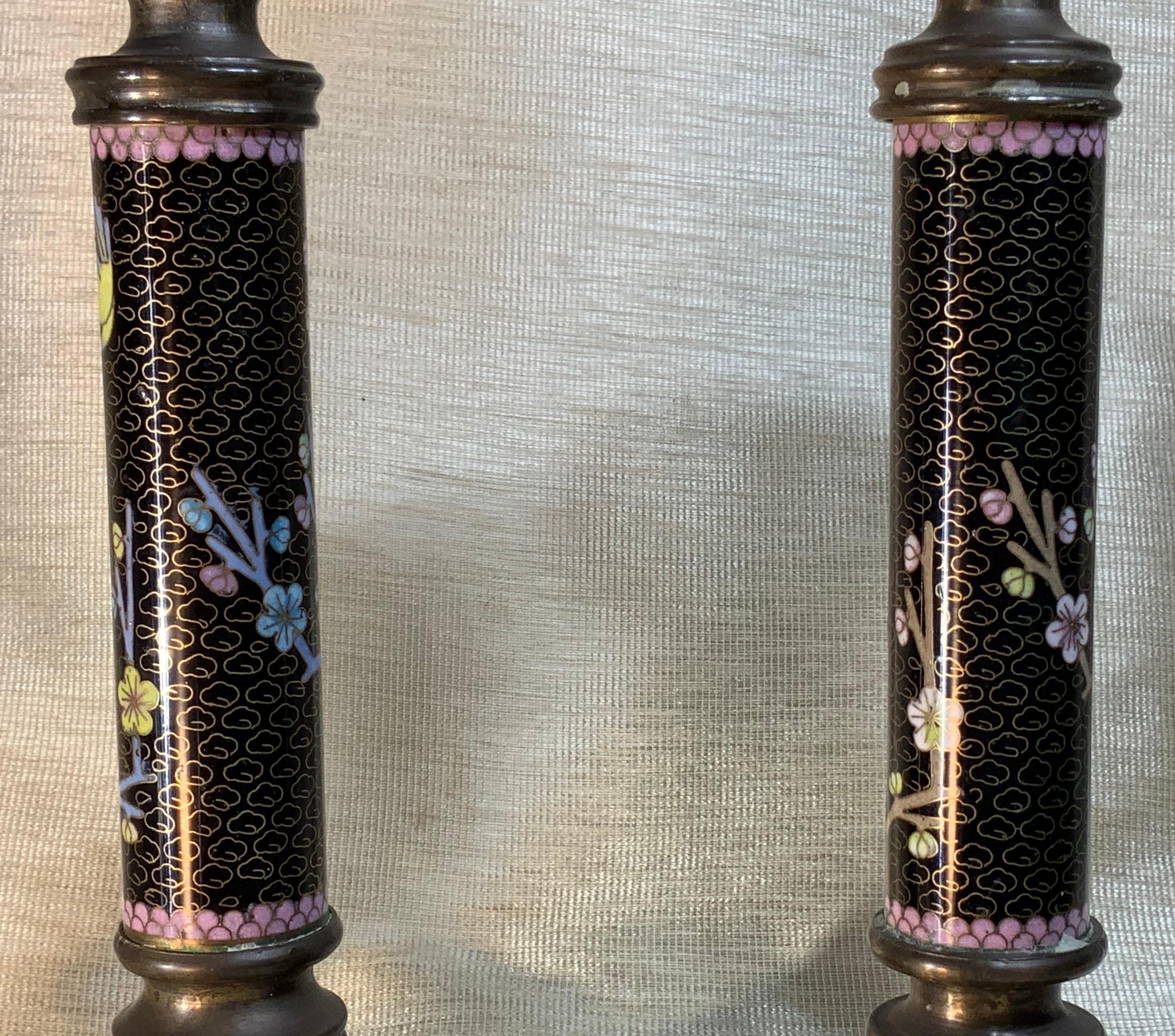 Pair of Chinese Cloisonné Candleholders For Sale 1