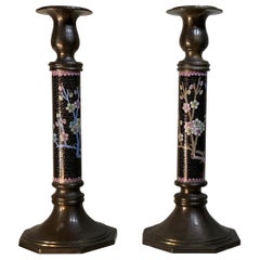 Vintage Pair of Chinese Cloisonné Candleholders