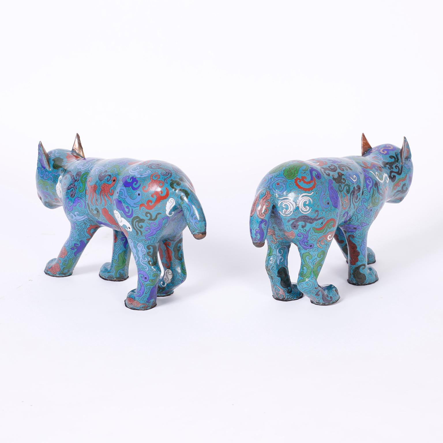 20th Century Pair of Chinese Cloisonné Cats For Sale