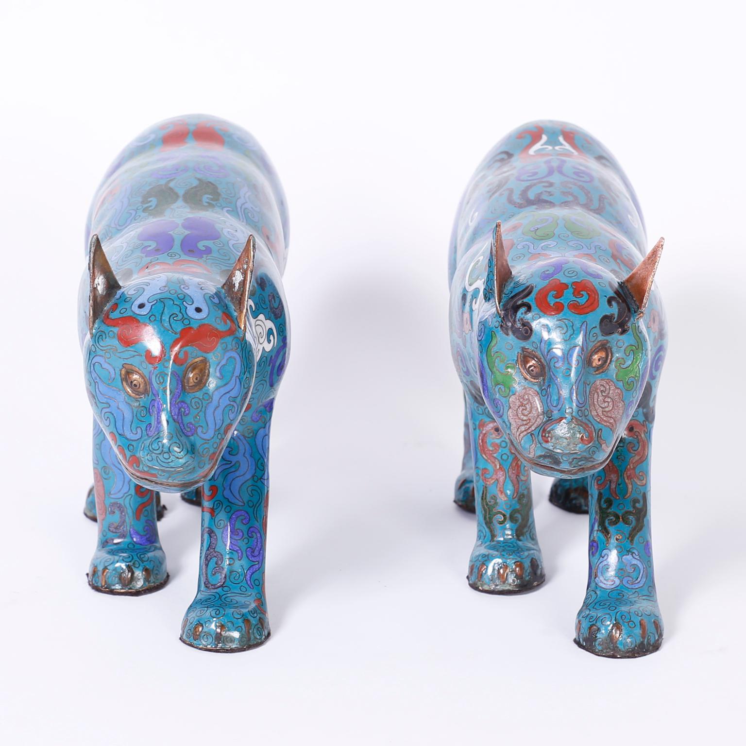 Enamel Pair of Chinese Cloisonné Cats For Sale