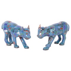 Pareja de gatos chinos de cloisonné