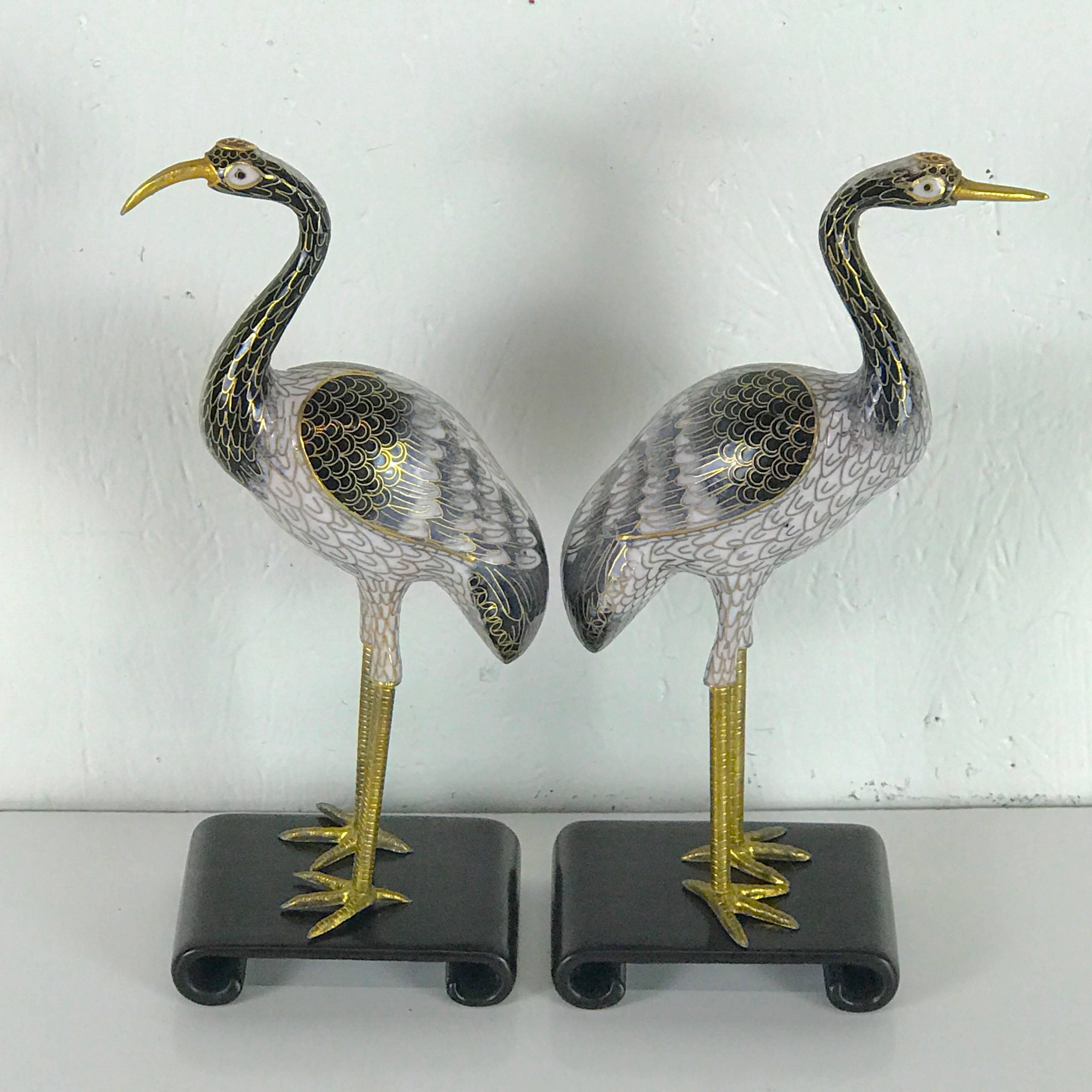 Pair of Chinese Cloisonné Cranes For Sale 3