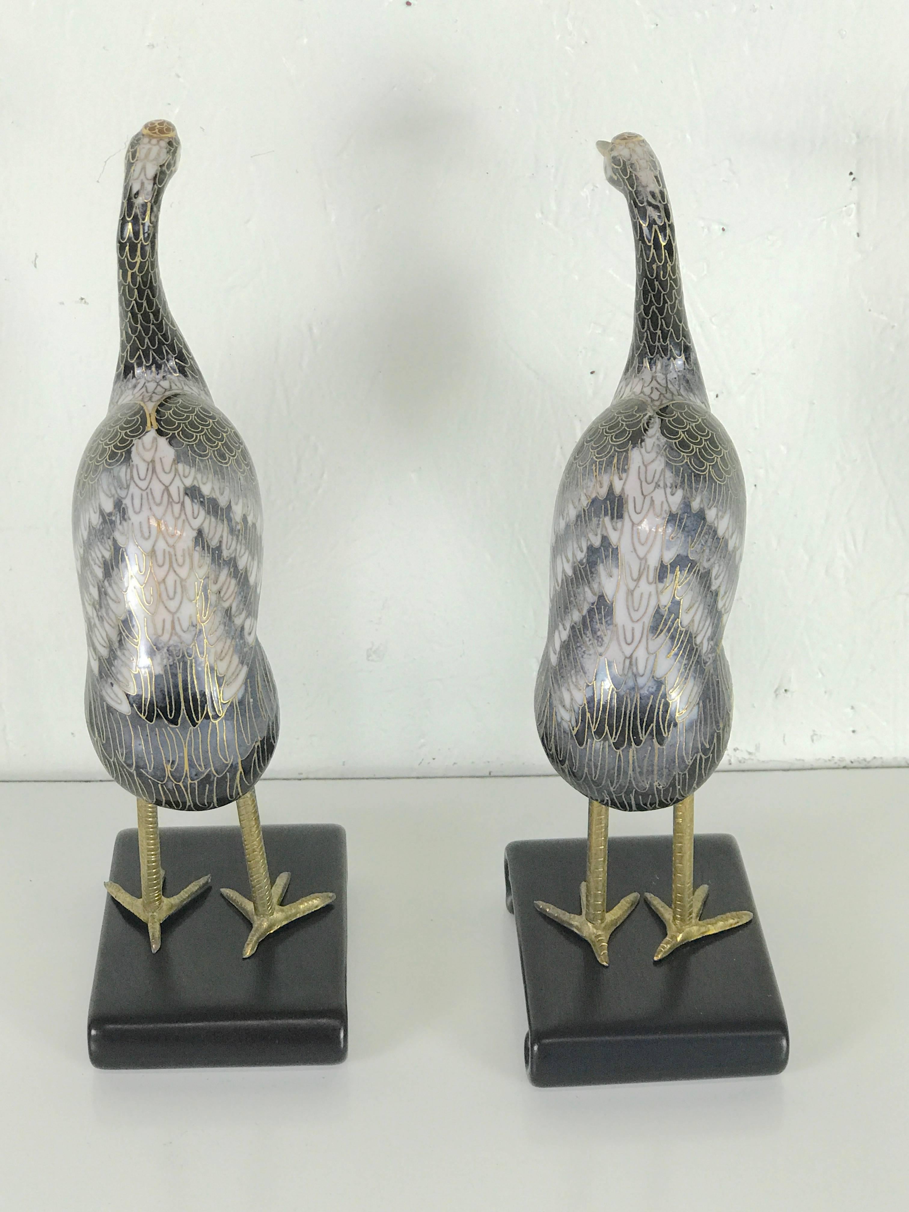 Carved Pair of Chinese Cloisonné Cranes For Sale